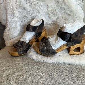 Dansko “Made in Brazil Artisan” hand made wedge 4 inch heel sandals